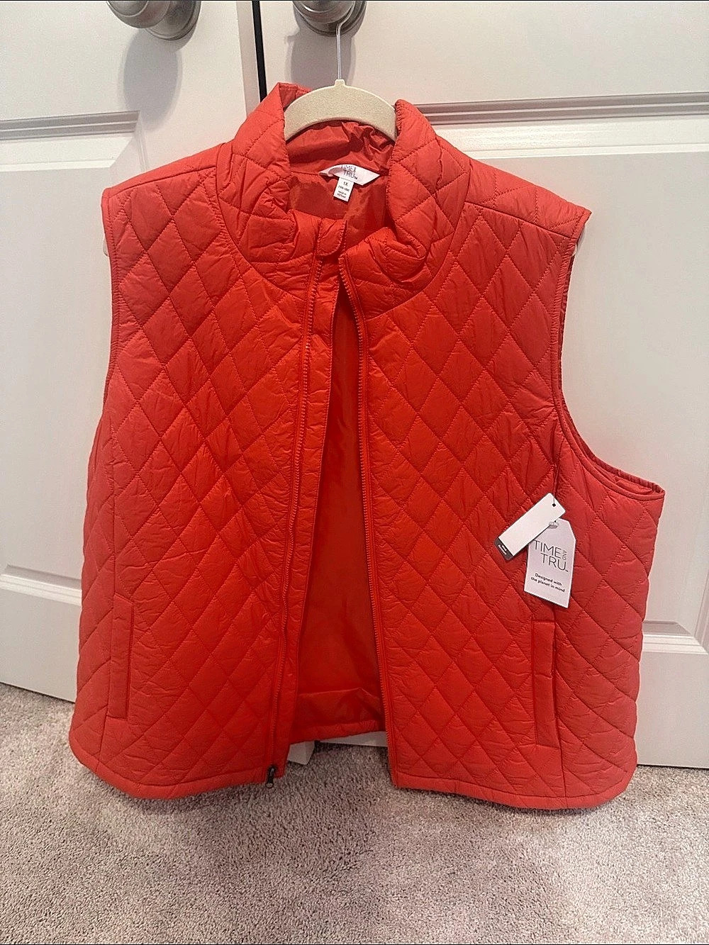 Time and Tru Women's Quilted Puffer Vest in Red